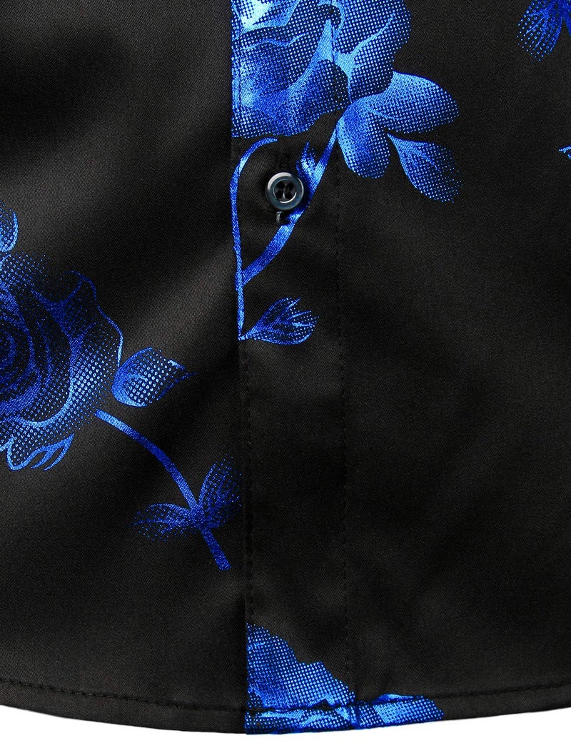 ZEROYAA Mens Hipster 3D Rose Deign Slim Fit Long Sleeve Button Up Dress Shirts ZZCL22 Black Royal Blue X-Large - Image 4